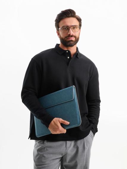 Рубашка поло оверсайз с длинным рукавом Heritage, черная, размер L