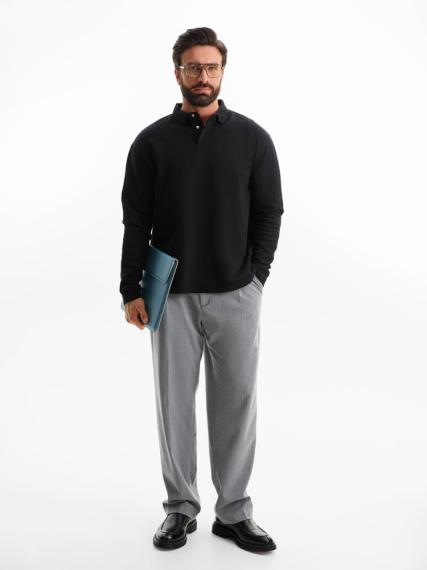 Рубашка поло оверсайз с длинным рукавом Heritage, черная, размер L