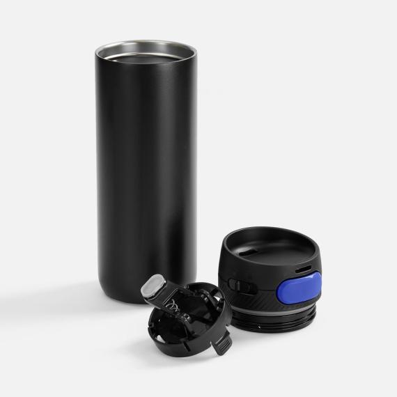 Термостакан X1 с цветной кнопкой, черный с синим