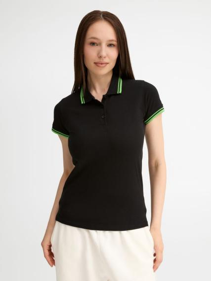 Рубашка поло женская Pasadena Women 200 с контрастной отделкой, черный/зеленый, размер XXL